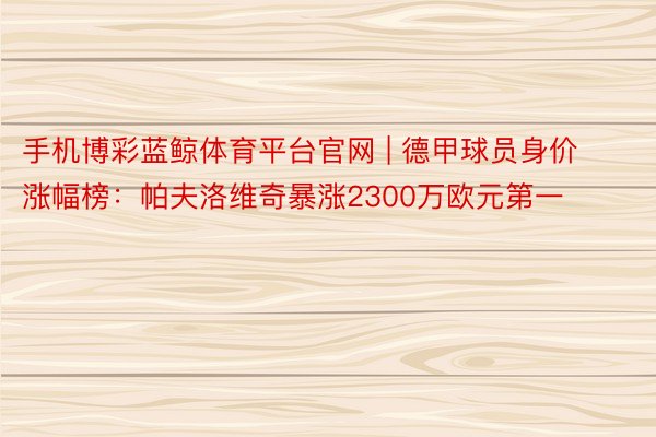 手机博彩蓝鲸体育平台官网 | 德甲球员身价涨幅榜：帕夫洛维奇暴涨2300万欧元第一